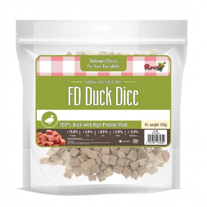 PEPETS FREEZE DRIED DUCK DICE 100G
